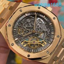 AP Movement Wrist Watch Royal Oak Series 15407OR Rose Gold Hollow Double Pendulum Mens Fashion Leisure Business Sports Machinery Watch