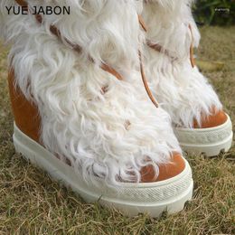 Boots White Wool Fur Snow Suede Leather Winter Warm Bandage Shoes Thick Platform Sole Height Increased Roman Ankle Women