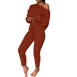 Women's Two Piece Pants Women Loose Knitted Sweater Pant Sets 2 Pcs Sale Casual O-Neck Long Sleeve Pullover Tops And High Elastic Suits