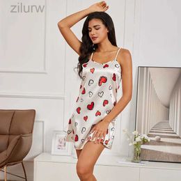 Sexy Pyjamas Fashion Ladies Sexy Sling Nightdress Womens Sexy Lingerie Satin Sleepwear Floral Pinting Silk Nightwear Homewear Mini Dress d240425