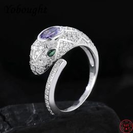 S925 sterling silver rings for Women Fashion micro inlaid Coloured zircon creative snake head punk Jewellery 240420