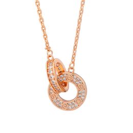 Designer trend Gold High Edition Carter Double Ring Full Diamond Necklace with Round Cake Big Light Luxury Elegant Advanced and Versatile Collar Chain