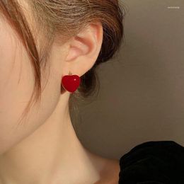 Stud Earrings Creativity Red Heart Temperament Elegant Personalised Lady Minmalist Romantic Charm Ear-stud Jewellery Exquisite