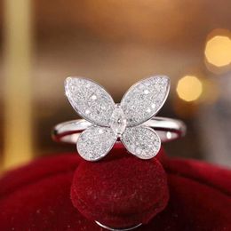 Band Rings 925 Stamp Creative Leaf Petal Ring Female Korean Temperament Luxury Full Set Zirconia Opening Party Birthday Gift H240425