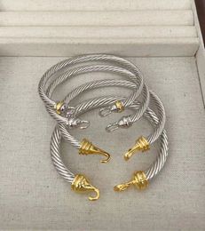 5MM Gold hook Twisted wire Buckle Bracelet in Sterling Silver with 14K Yellow Plated 240424