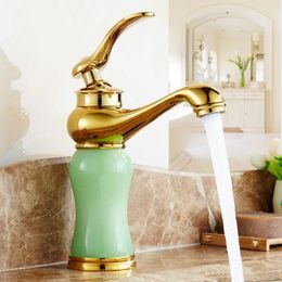 Bathroom Sink Faucets European Jade Type Basin Faucet Gold Plated Magic Lamp Style Brass Wash Mixer Water Tap And Cold