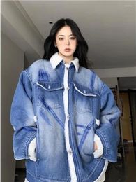 Women's Jackets Plush Denim Jacket Female Winter Lovers Korean Style Loose Fitting Cotton Coat Fashion Women Clothes