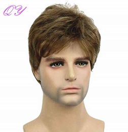 Men Hair Synthetic Brown Ombre Linen Colour Short Straight Men039s Wig Natural Fashion style for Man Daily or Party Adjustable S4282788