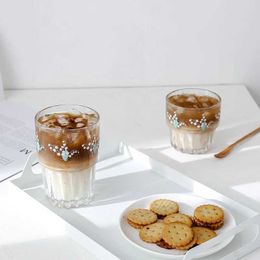 Tumblers Suzuki Flower Cup Korean Instagram Wind Ice Coffee Glass Fresh Girl Heart Cola Milk Tea Stackable H240425