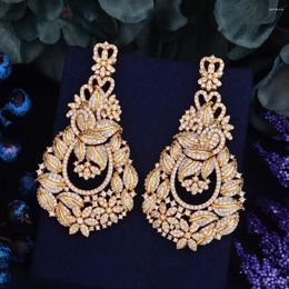 Dangle Earrings GODKI 72mm Luxury Leaf Flowers Full Mirco Paved Crystal Zircon Naija Wedding Earring Fashion Jewellery