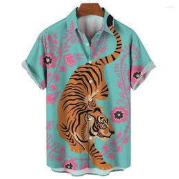 Men's Casual Shirts 3d Print Animal Leopard Tiger Shirt Summer Fashion Short Sleevee For Men Top Oversized Street Clothing