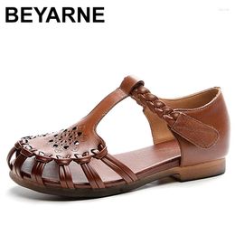 Casual Shoes Retro Summer Women Perforated And Hollowed-out Hand-woven Flower Flat Women's Sandals Nostalgic Leather Mary Jane