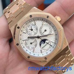 AP Athleisure Wrist Watch Royal Oak Series 26574OR Rose Gold White Disc Back Transparent Calendar Mens Fashion Leisure Business Sports Machinery Watch