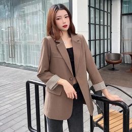 Women's Suits Blazers Plaid Cheque Jacket Dress Clothing Loose Outerwear Female Coats And Jackets Long Colorblock Over High Quality
