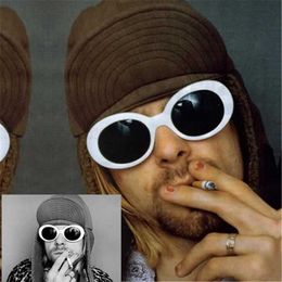 Sunglasses YOOSKE Clout Goggles Kurt Cobain Sunglasses for Mens Retro Oval Sunglasses UV400 Retro Womens Mens White Black Sunglasses J240423