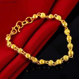 Chain 24k Gold Bracelet Gilded Buddha Bead Hollow 6mm Bracelet for Womens Wedding Gifts
