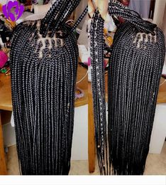Long Black brown blonde burgundy Colour box braids wig part lace frontal braids wig Synthetic Braided Front Lace Women Hair Wi4685617