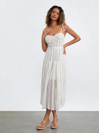 Casual Dresses Women S Summer Midi Cami Dress White Sleeveless Backless Sheer Lace Party