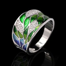 Band Rings s925 Sterling Silver Colourful Enamel Flowers for Women Bling Zircon Inlay Wedding Ring Fashion Jewellery gift wholesale H240425