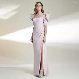Party Dresses Evening Long Square Collar Puff Sleeves Mermaid Women's Gowns Trumpet Side Split Backless Wedding Guest Dress