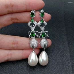Stud Earrings Teardrop White Sea Shell Pearl Green Cz Pave Insect Party Jewellery Accessories Cute Statement For Women