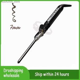Curling Irons 7mm curling roller ceramic curly hair deep curly wave rod curly iron rotating mens small curly hair salon hairstyle tool Q240425