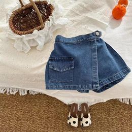 Shorts Girls Baby Denim 2024 Summer Children's Unique Pocket Design Fake Two-piece Elastic Waist Cool Kids Daily Wear