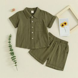 Clothing Sets 1-4years Toddler Boy Summer Set Solid Color Button Down Shirt Tops With Shorts Cotton Linen Outfits For Boys And Girls