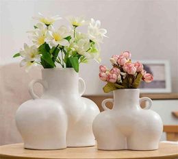 Creative Ceramic Vase Desktop Plant Container Human Body Shaped Art Decorative Flower Pot Side Ring Handle Home Decor 2104098088076