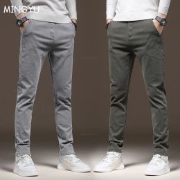 Pants MINGYU Brand New Classic Work Stretch Cargo Pants Men Cotton Slim Fit Grey Green Korea Autumn Winter Thick Casual Trousers Male