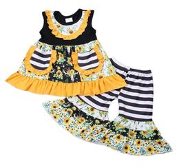 2020 Kids Clothes Set Summer Toddler Girls Sleeveless Dress Top Bell Bottom Outfits 2Pcs Print Boutique Clothing Suit Hot3094943