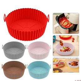 Dishes Basket Sile Baking Pans Pot Tray Liner for Air Fryer Oven Accessories Pan Mold Pastry Bakeware Kitchen Novel Shape Reusable Dhxly