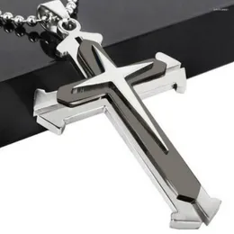 Pendant Necklaces Punk Necklace Three Layers Open Men's Cross Jesus Black Golden