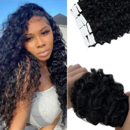 Weft Curly Tape in Hair Extensions Human Hair Black Women Curly Tape in Human Hair Extensions Tape ins Black Salon High Quality #1B