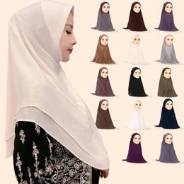 Ethnic Clothing Muslim Double Chiffon Plus Pleated Three Layers Elegant And Beautiful With Unique Designs Pullover Hijab V-neck Crystal