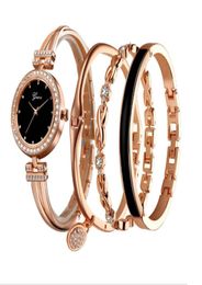Luxury 4 Pieces Sets Womens Watch Diamond Fashion Quartz Watches Delicate Ladies Wristwatches Bracelets GINAVE Brand3928479