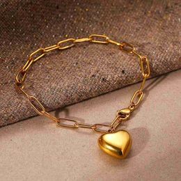 Beaded Stainless Steel Bracelets Elegant Vintage Stereoscopic Heart paper clip Chain Fashion Bracelet For Women Jewellery Wedding Gifts