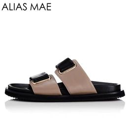 Summer buckle leather women's slippers outdoor soft sole non-slip 2024 new style open toe sandals fashion casual beach shoes