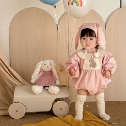 One-Pieces 2024 Spring Autumn Baby Girls Rompers Cotton Cartoon Rabbit Embroidery Long Sleeve Infant Girls Bodysuit Newborn Girls Outfits