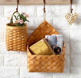 Storage Baskets Wood Basket Woven Hanging Kitchen Garden Wall Flower Fruit Vegetable Sundries Organizer Decor9747693