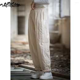Women's Pants For Women 2024 Winter Cotton Linen Pant Sandwich Thickening Warm Casual Trousers Quilted Vertical Grid