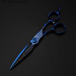 Hair Scissors Professional 6 Upscale scissor Blue Damascus hair scissors haircut thinning barber tools cutting shears Hairdressing 230403 Q240425