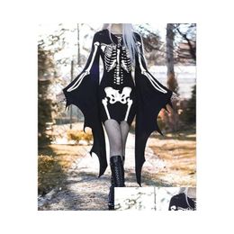 Theme Costume Halloween Costumes For Women Gothic Medieval Cosplay Dress Forest Elf Pixie Black Bodycon Mini Bandage Bat Wing Disfraz Dhnmr