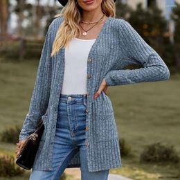 Women's Knits 2024 Front Button Pocket Coat Solid Colour Cardigan Cosy Knitted Winter Fall Long Sleeve Soft Warm With For Ladies