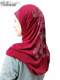 Hijabs BOHOWAII Ramadan Jersey Bonnet Hijab Femme Musulman Khimar Abaya Islam Diamonds Turban Instant Scarf for Muslim Women d240425