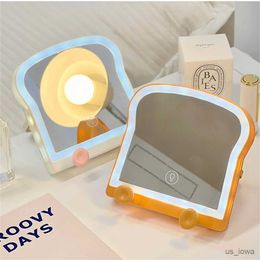 Mirrors LED Rechargeable Cosmetic Mirror Desktop Makeup Mirror Foldable with Lights Toast Bread Modelling Make-up Mirror Wholesale