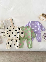 Clothing Sets 2024 New Baby Clothes Toddler Boys Track Suit Infant Polk Dot Blouse And Pants Girls Hoodie Set H240425