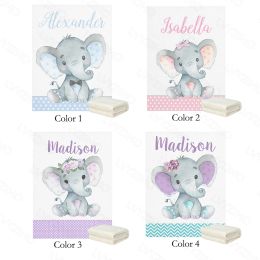 Swaddling LVYZIHO Personalised Name Custom Baby Blanket Blue Pink Elephant Stripe Boy / Girl Blanket 30x40 /48x60 /60x80 Inches Blanket