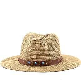 Natural Panama Soft Shaped Straw Hat Summer Women/Men Wide Brim Beach Sun Cap UV Protection Fedora Birthday Gift 240423