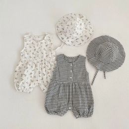 One-Pieces Summer Baby Girls Clothing Newborn Girls Jumpsuits Floral Sleeveless Romper +Hat Baby Infant Outfits